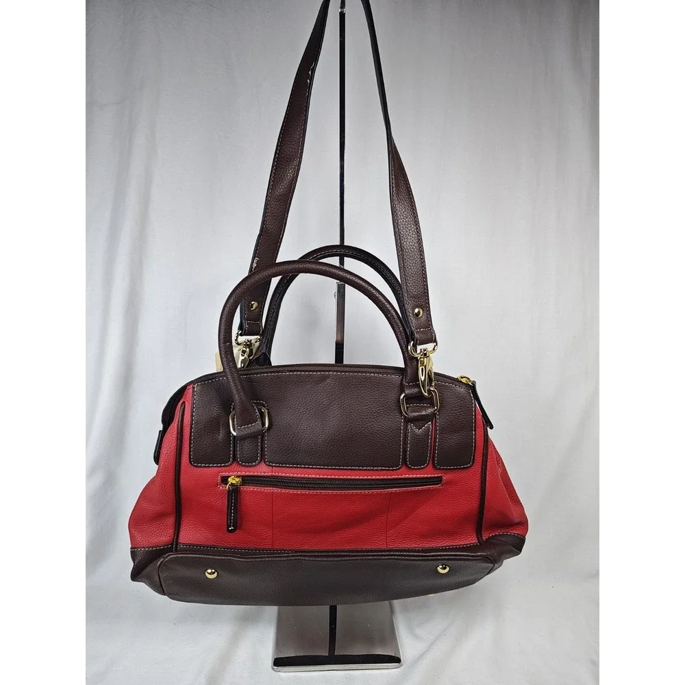 NWT Tignanello Social Status Satchel Leather Handbag Red Brown Shoulder Strap